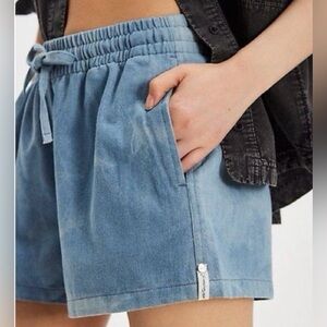 Free People OneTeaspoon Denim Boxer Shorts in Washed Blue Denim